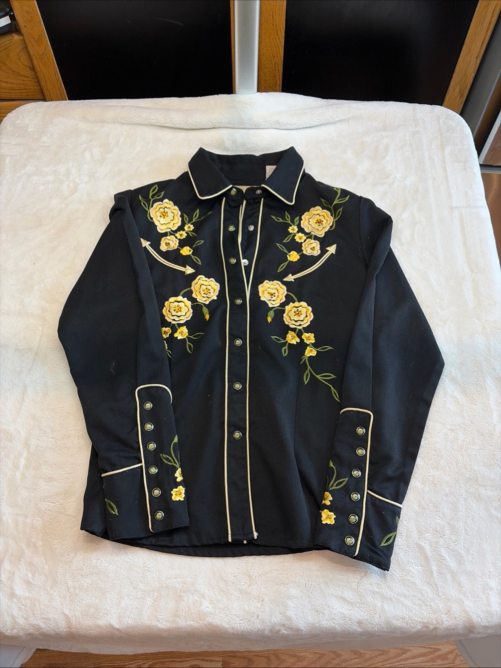 Vintage Scully Yellow Roses Embroidered Shirt Women’s Sz S